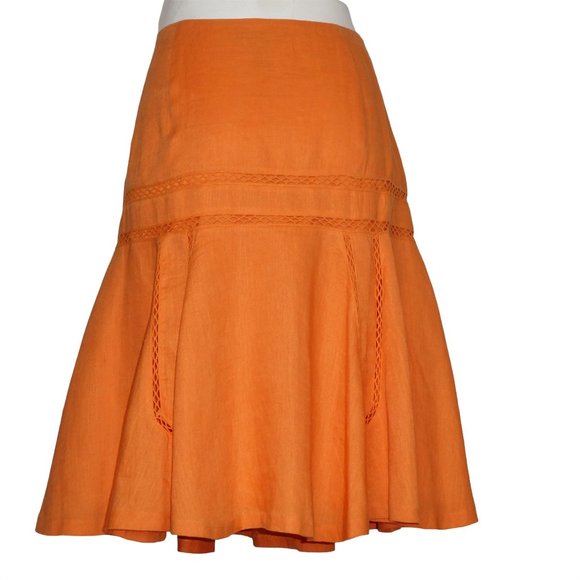 LAUREN Ralph Lauren Fit and Flare Orange Linen Skirt Size 4 - Picture 2 of 9